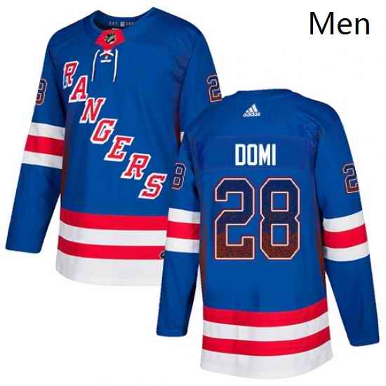 Mens Adidas New York Rangers 28 Tie Domi Authentic Royal Blue Drift Fashion NHL Jersey
